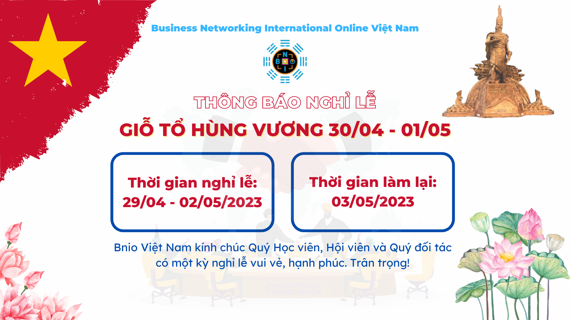 THÔNG BÁO NGHỈ LỄ GIỖ TỔ HÙNG VƯƠNG 30/04 – 01/05