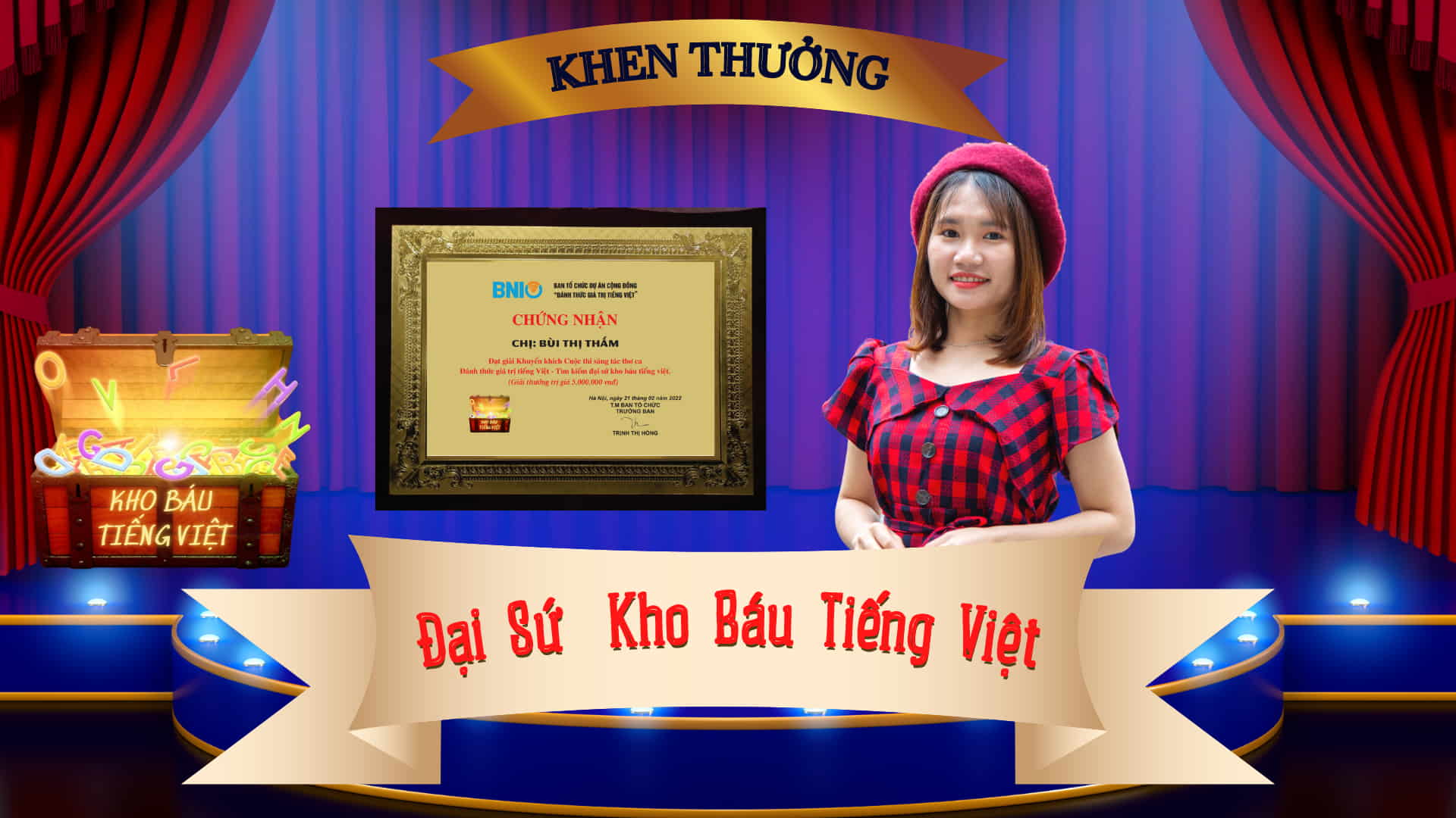 Đại sứ kho báu tiếng Việt -Bùi Thị Thắm sau chung kết cuộc thi sáng tác thơ ca đánh thức giá trị tiếng Việt