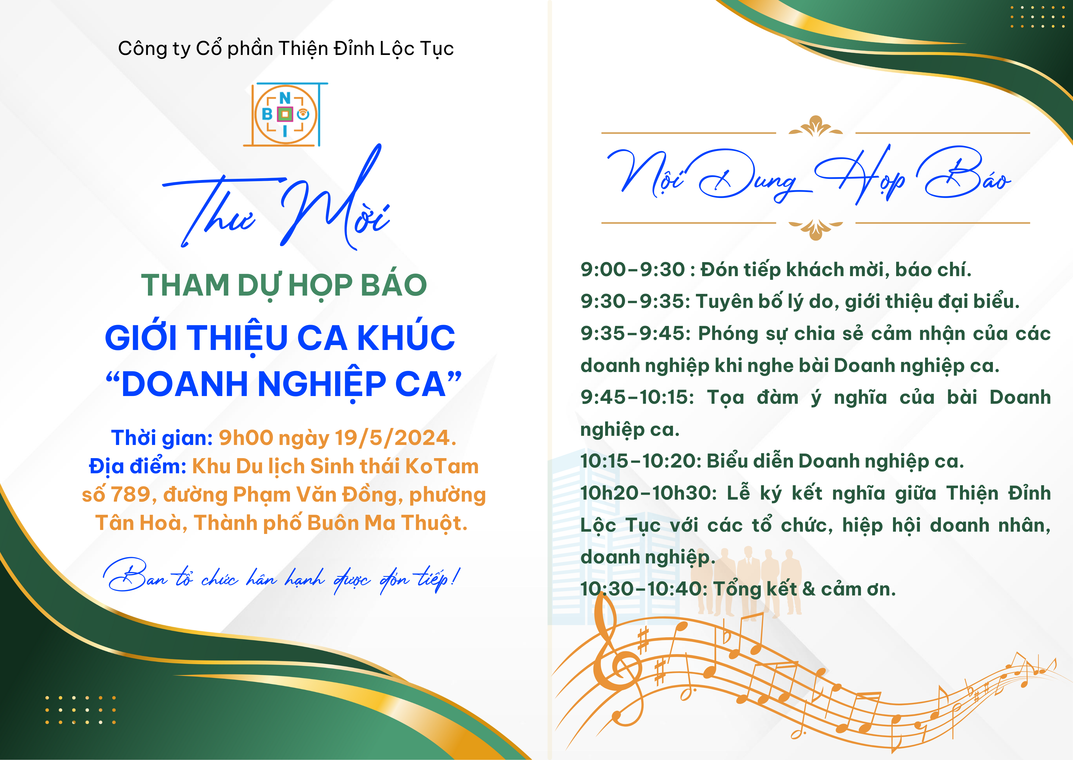THÔNG CÁO BÁO CHÍ (V.v: Tổ chức Họp báo giới thiệu Bài hát Doanh nghiệp ca)